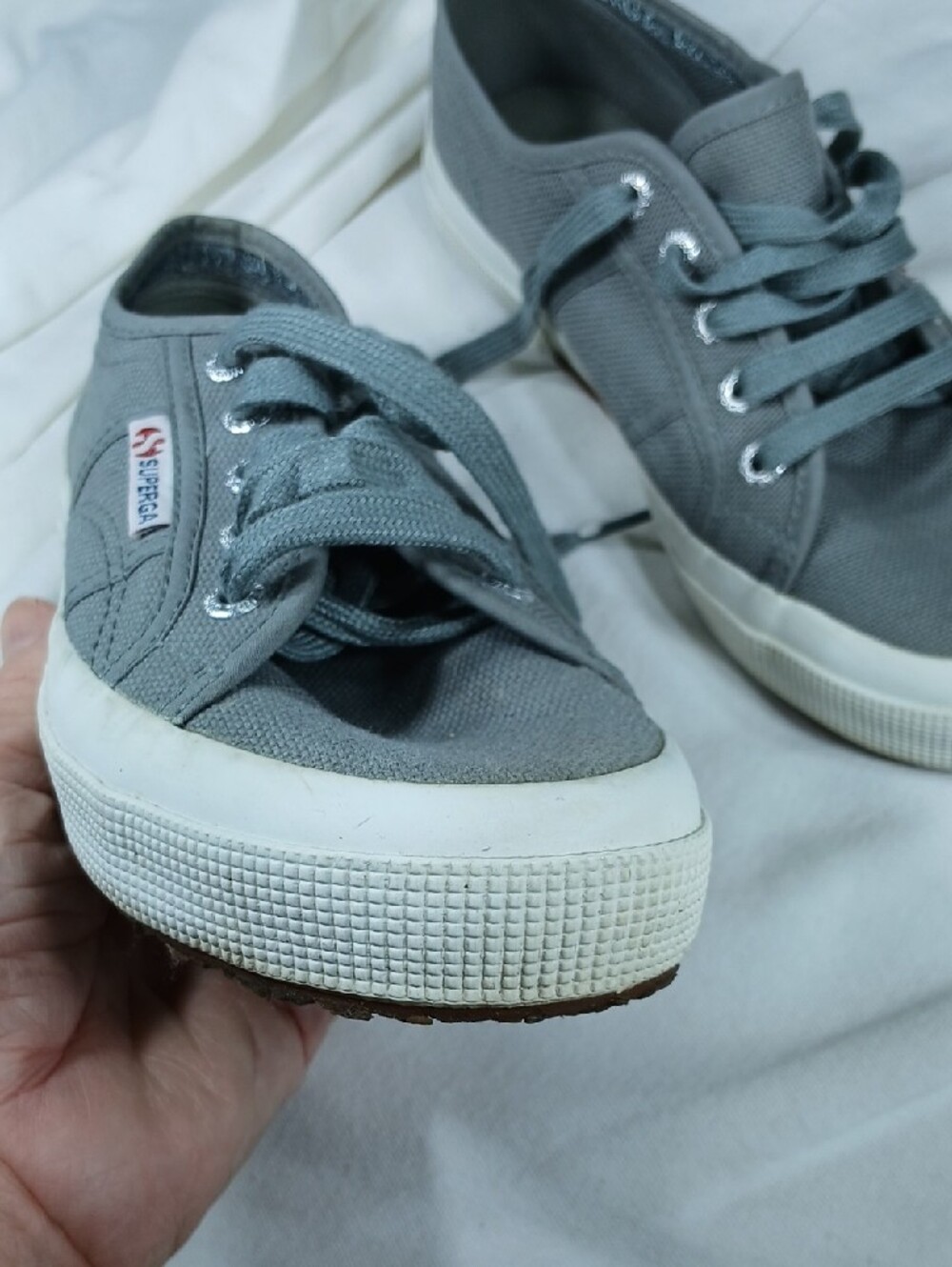 Superga womens Gray Canvas Low-Top Lace-Up Sneakers - Picture 3 of 10